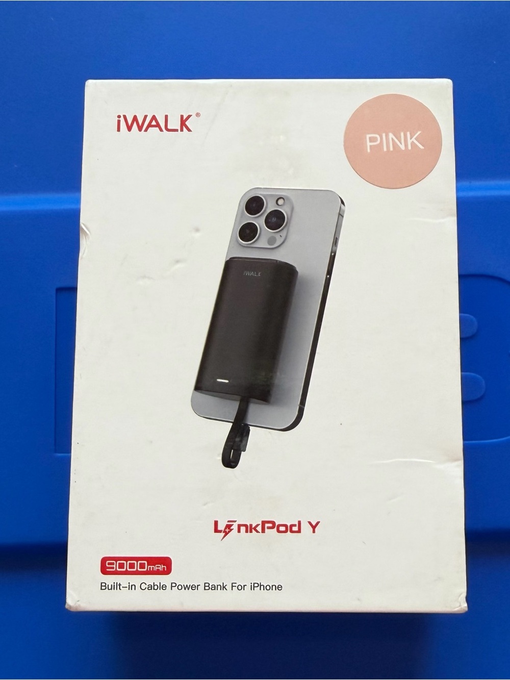 LinkPod Y 9000mAh Built-in Cable Power Bank - Pink